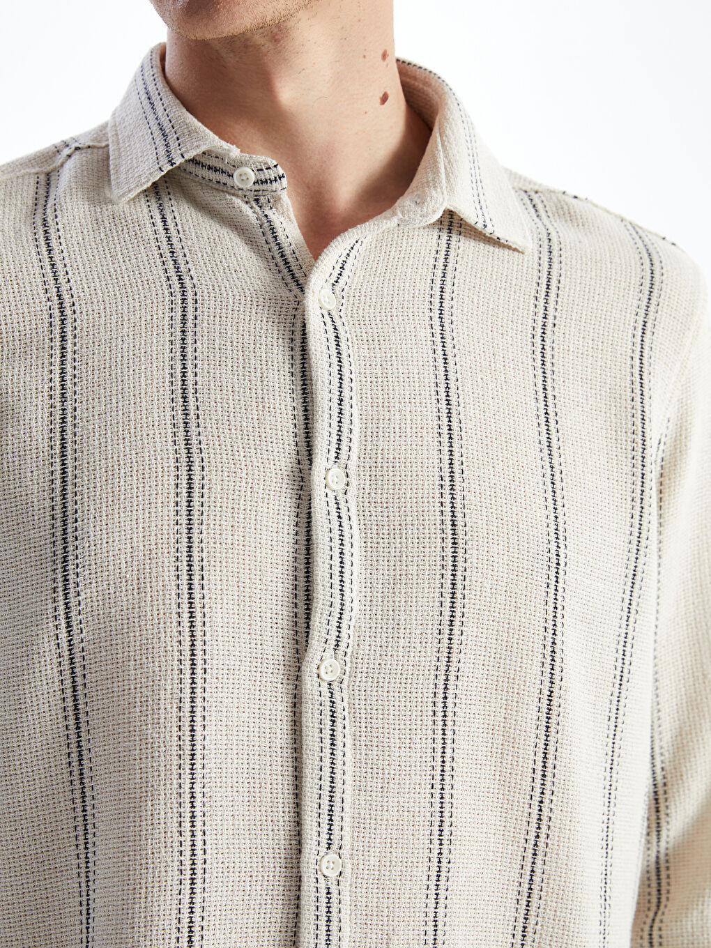 Regular Fit Long Sleeve Striped Men's Shirt -S55714Z8-LFC