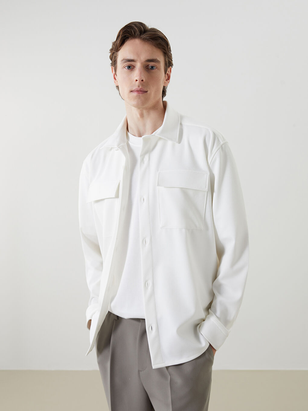 LCW Vision Ekru Regular Fit Uzun Kollu Erkek Gömlek Ceket