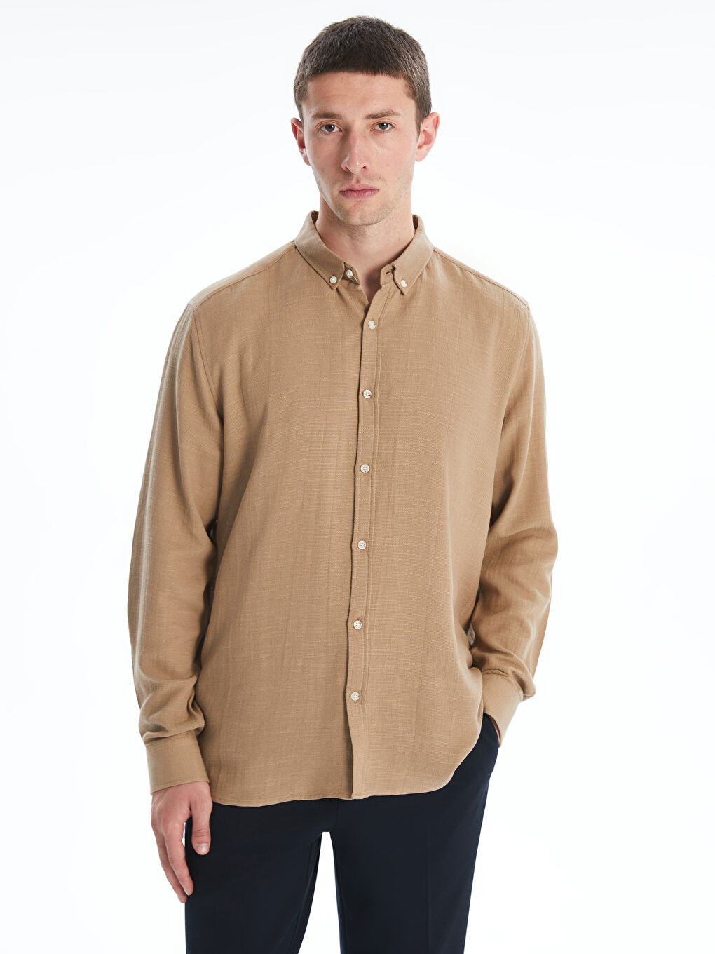 Slim Fit Long Sleeve Dobby Men's Shirt -S55717Z8-GVL