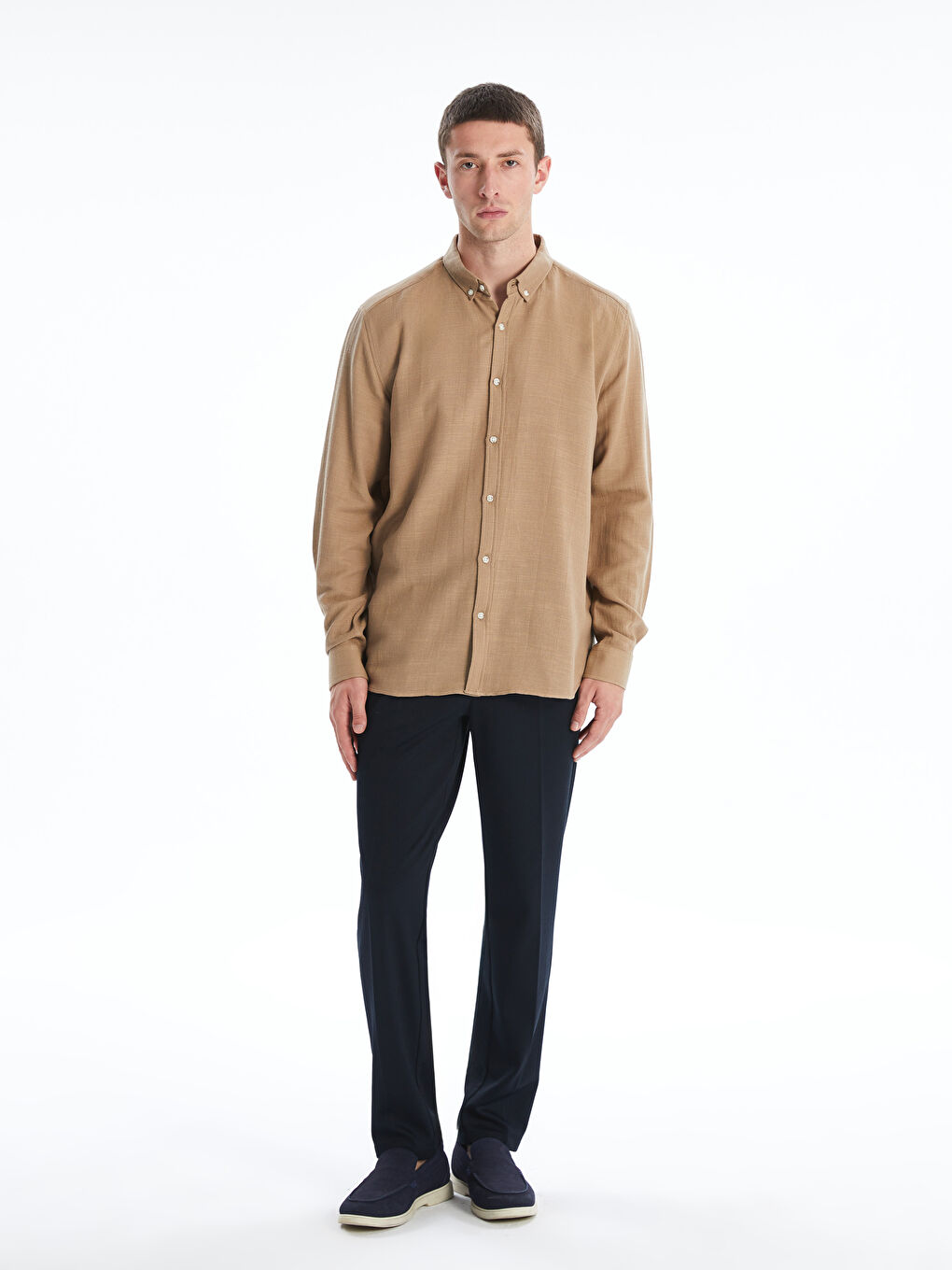Slim Fit Long Sleeve Dobby Men's Shirt -S55717Z8-GVL