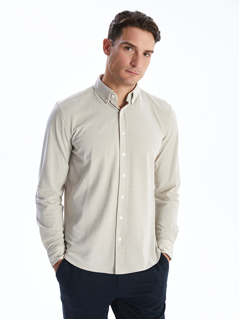 Slim Fit Long Sleeve Oxford Men's Shirt -S55725Z8-FPT