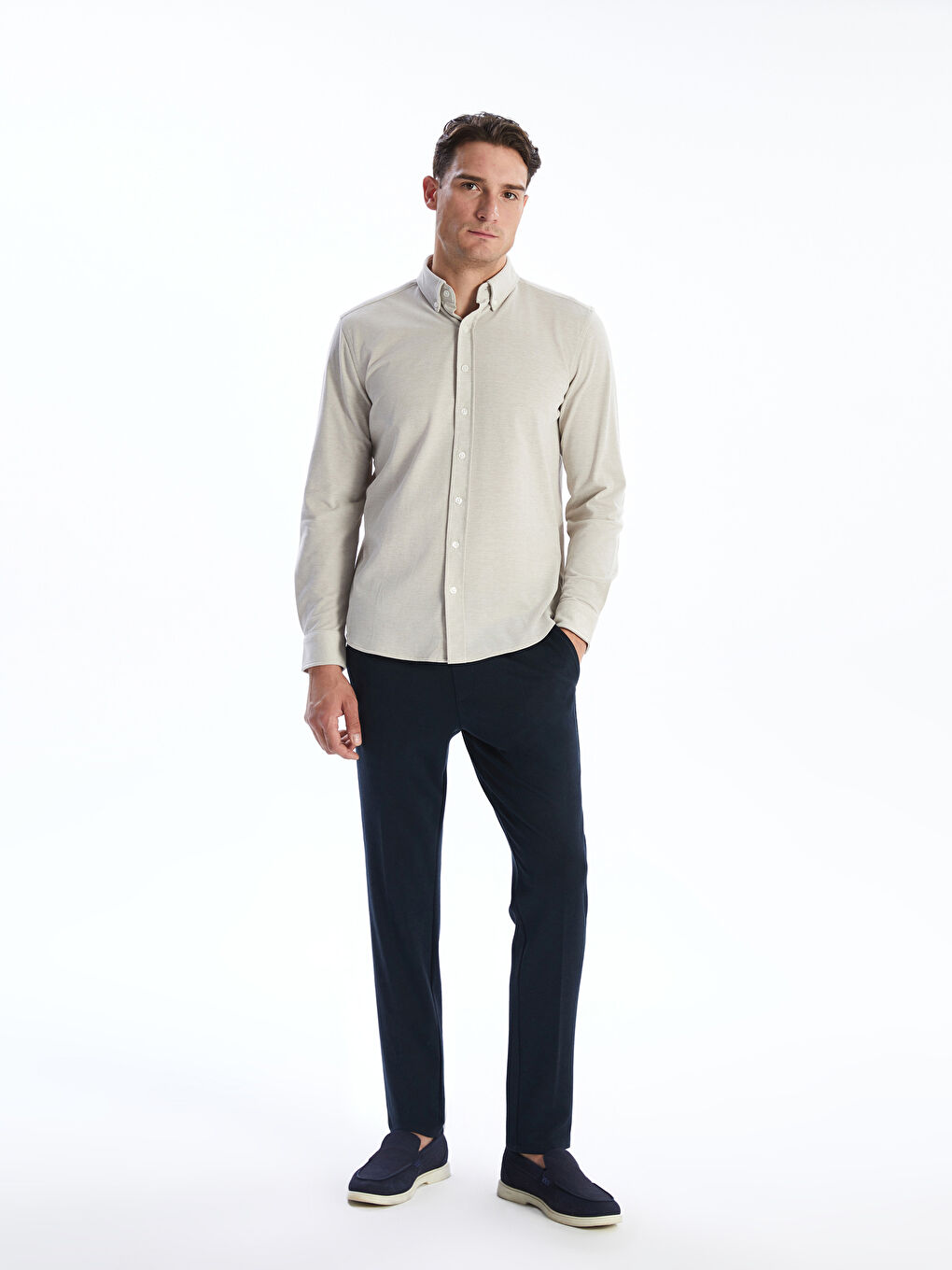 Slim Fit Long Sleeve Oxford Men's Shirt -S55725Z8-FPT