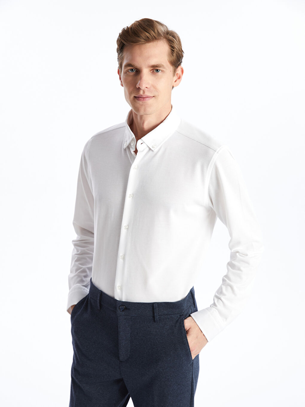 Slim Fit Long Sleeve Oxford Men's Shirt -S55725Z8-Q6K