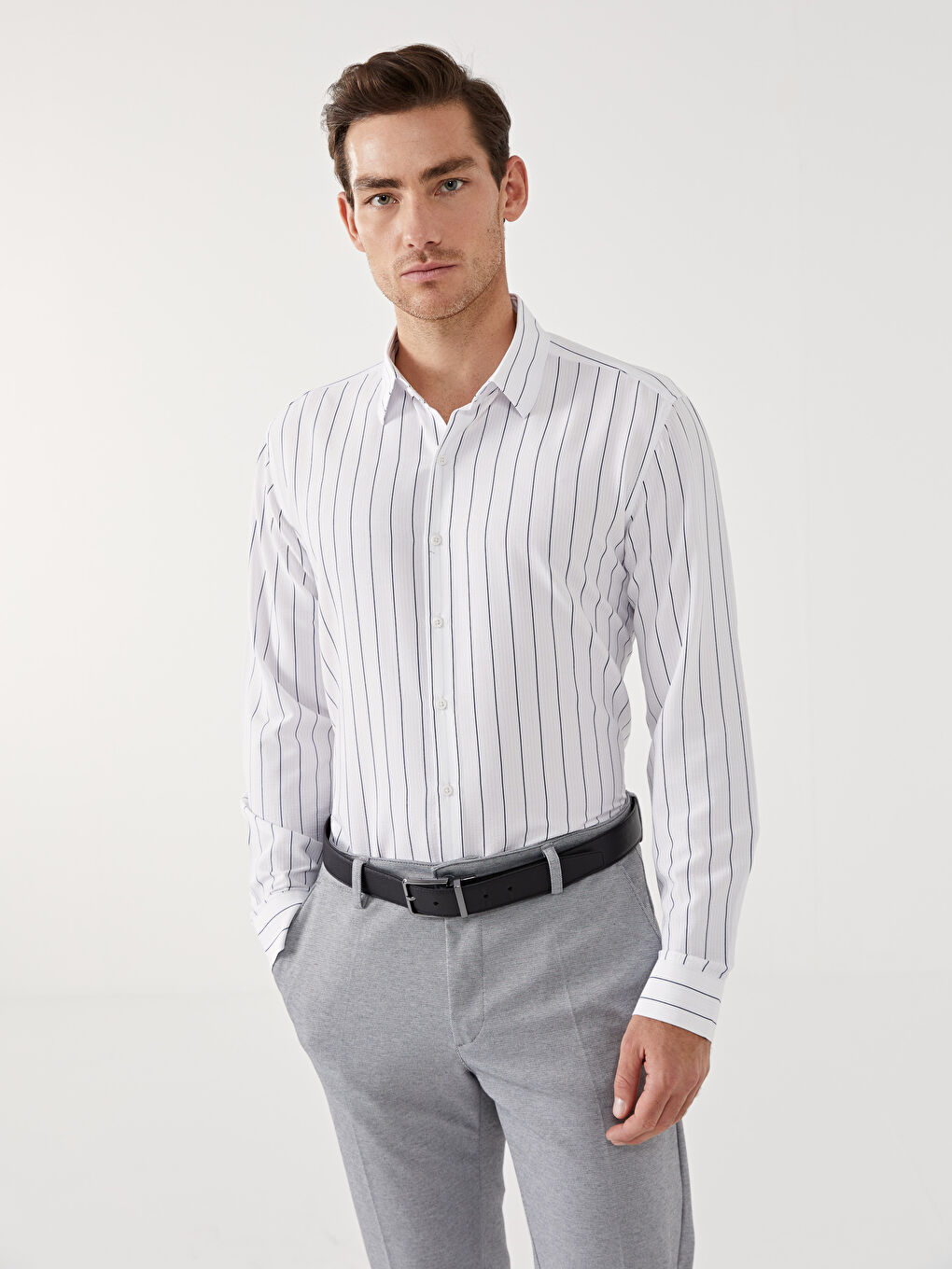 Slim Fit Long Sleeve Striped Men's Shirt -S55731Z8-LGS