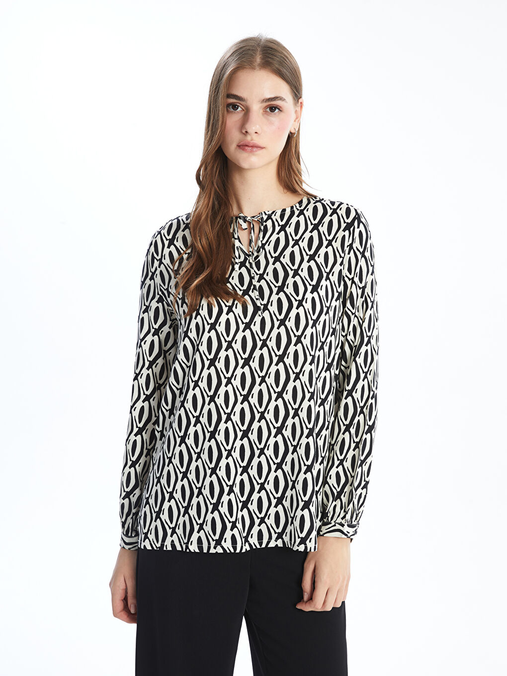 LCW Modest Tie Neck Patterned Women's Blouse -S55735Z8-LQJ