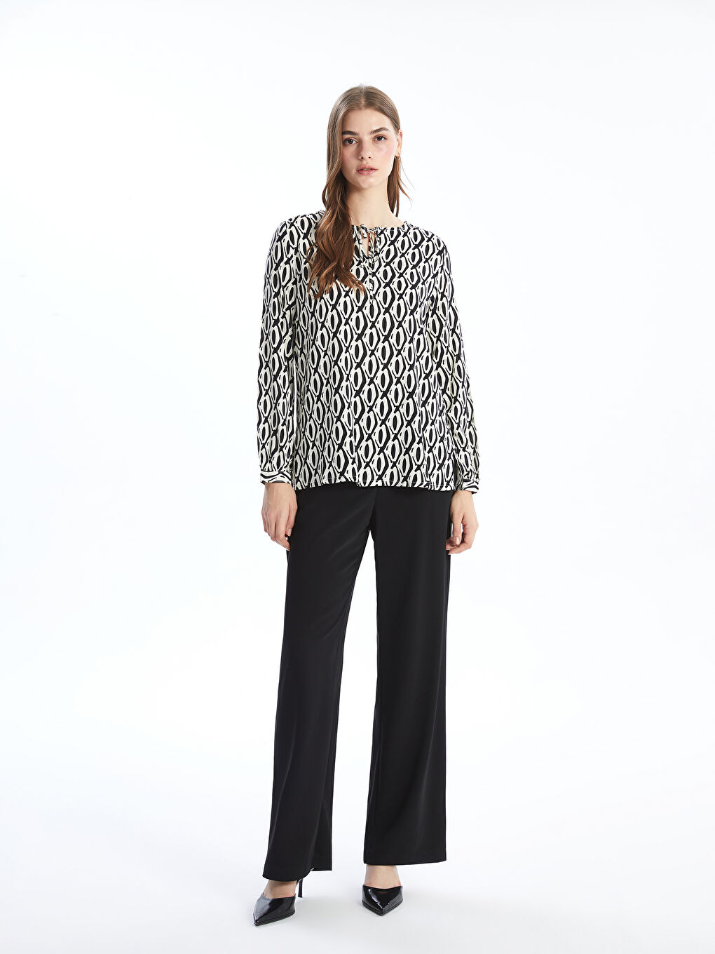 LCW Modest Tie Neck Patterned Women's Blouse -S55735Z8-LQJ