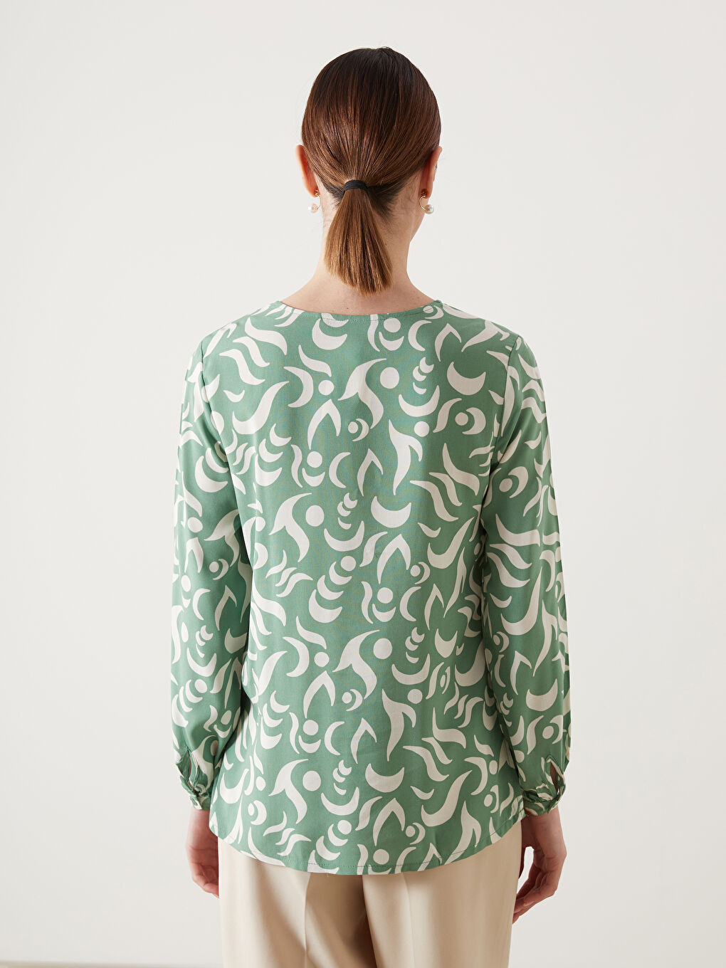 Blouse à Motifs avec Col Lavallière pour Femmes-3