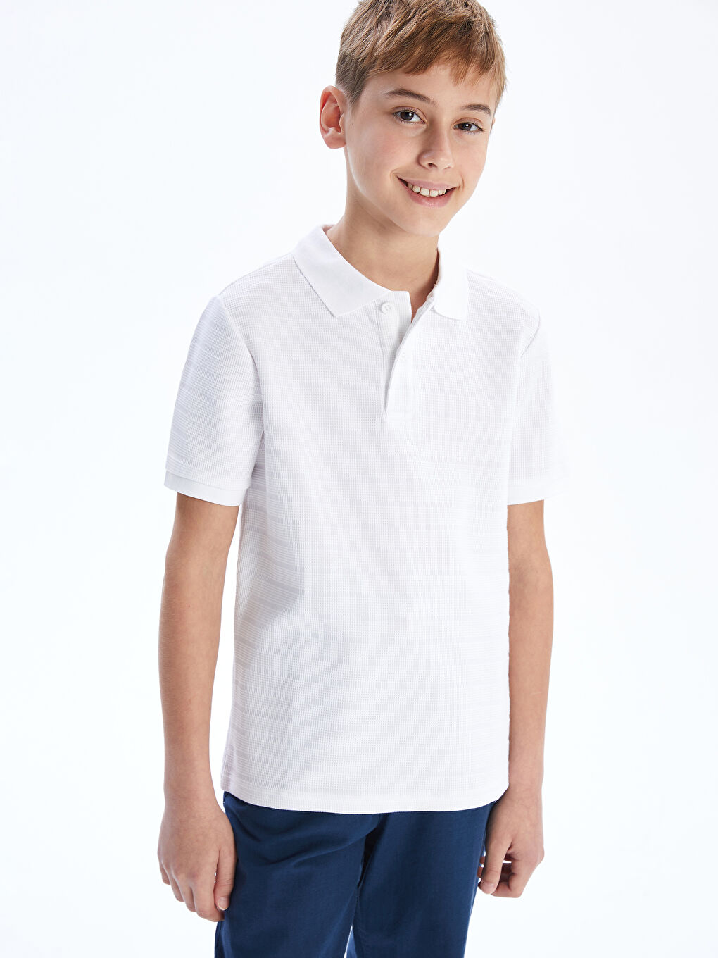 Polo Neck Textured Boys' T-Shirt -S55738Z4-Q6K