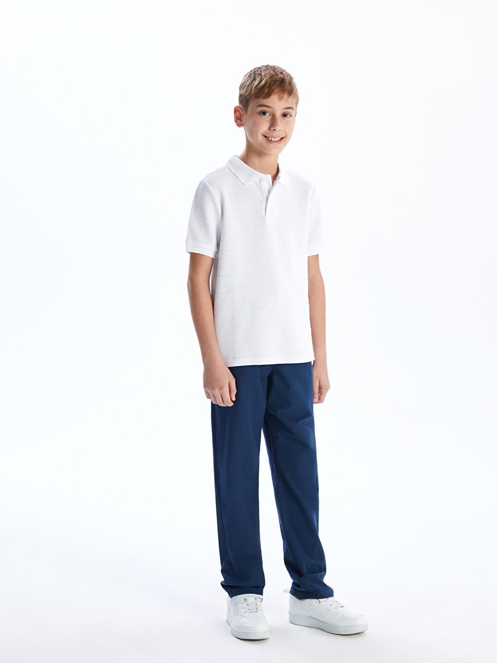 Polo Neck Textured Boys' T-Shirt -S55738Z4-Q6K