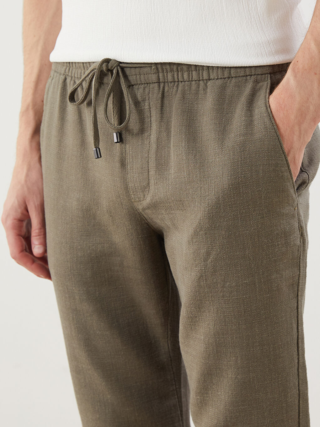 بنطلون رجالي بقصة عادية بمظهر الكتان-2