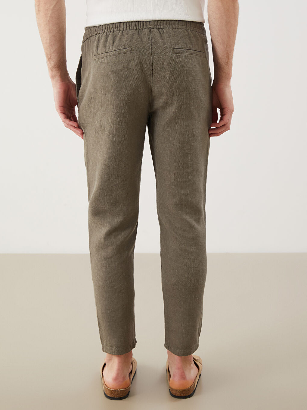 بنطلون رجالي بقصة عادية بمظهر الكتان-3