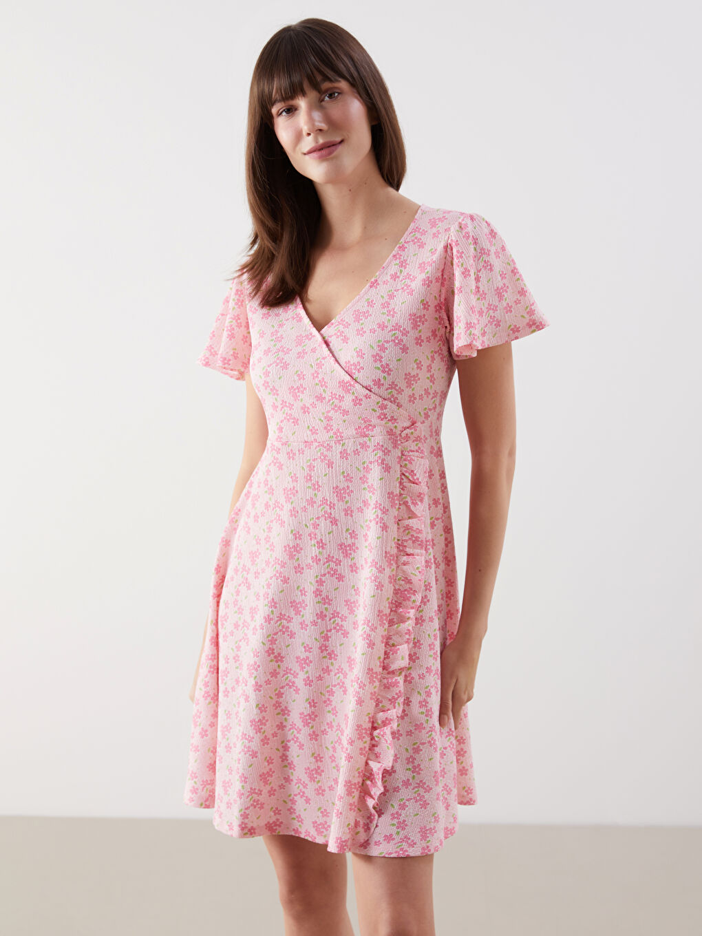 Double Breasted Collar Floral Women's Dress -S55786Z8-LT4