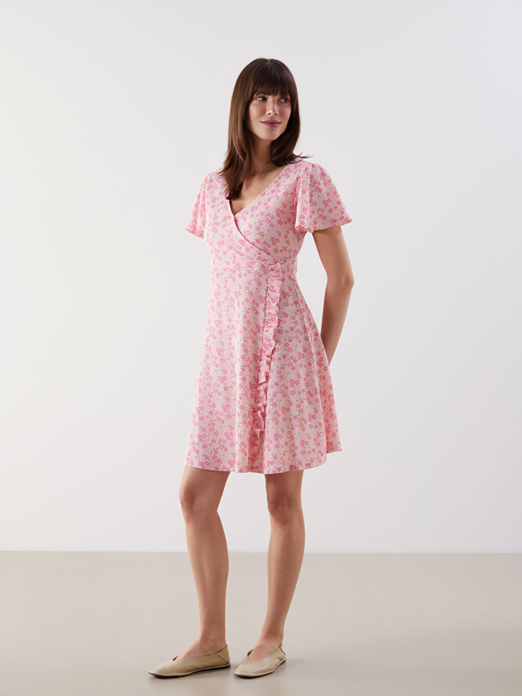 Double Breasted Collar Floral Women's Dress -S55786Z8-LT4