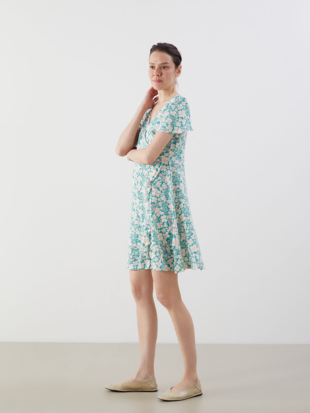 Double Breasted Collar Floral Women's Dress -S55786Z8-LTQ