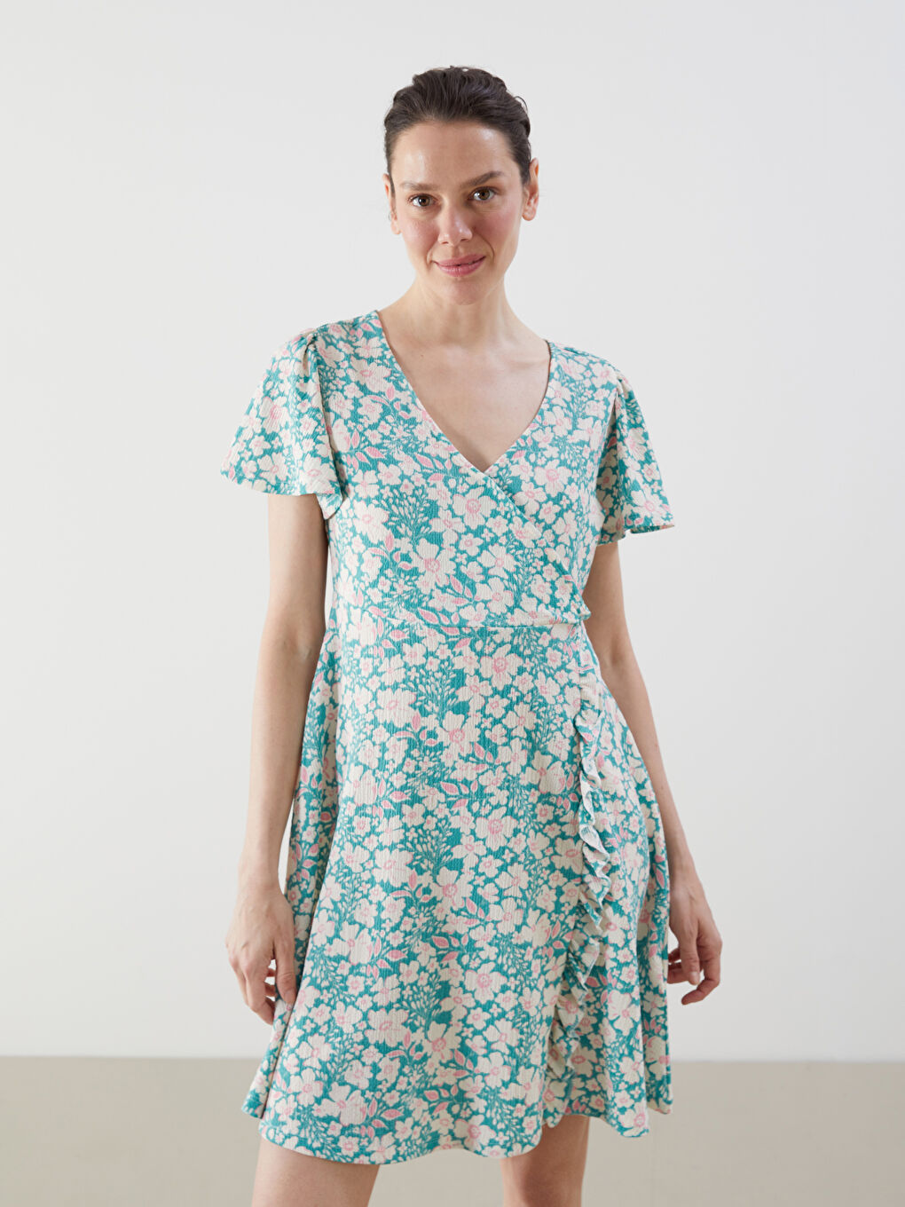Double Breasted Collar Floral Women's Dress -S55786Z8-LTQ