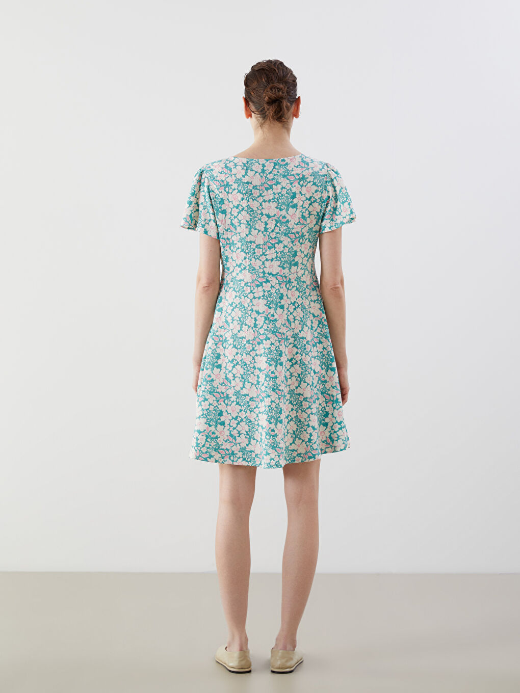 Double Breasted Collar Floral Women's Dress -S55786Z8-LTQ
