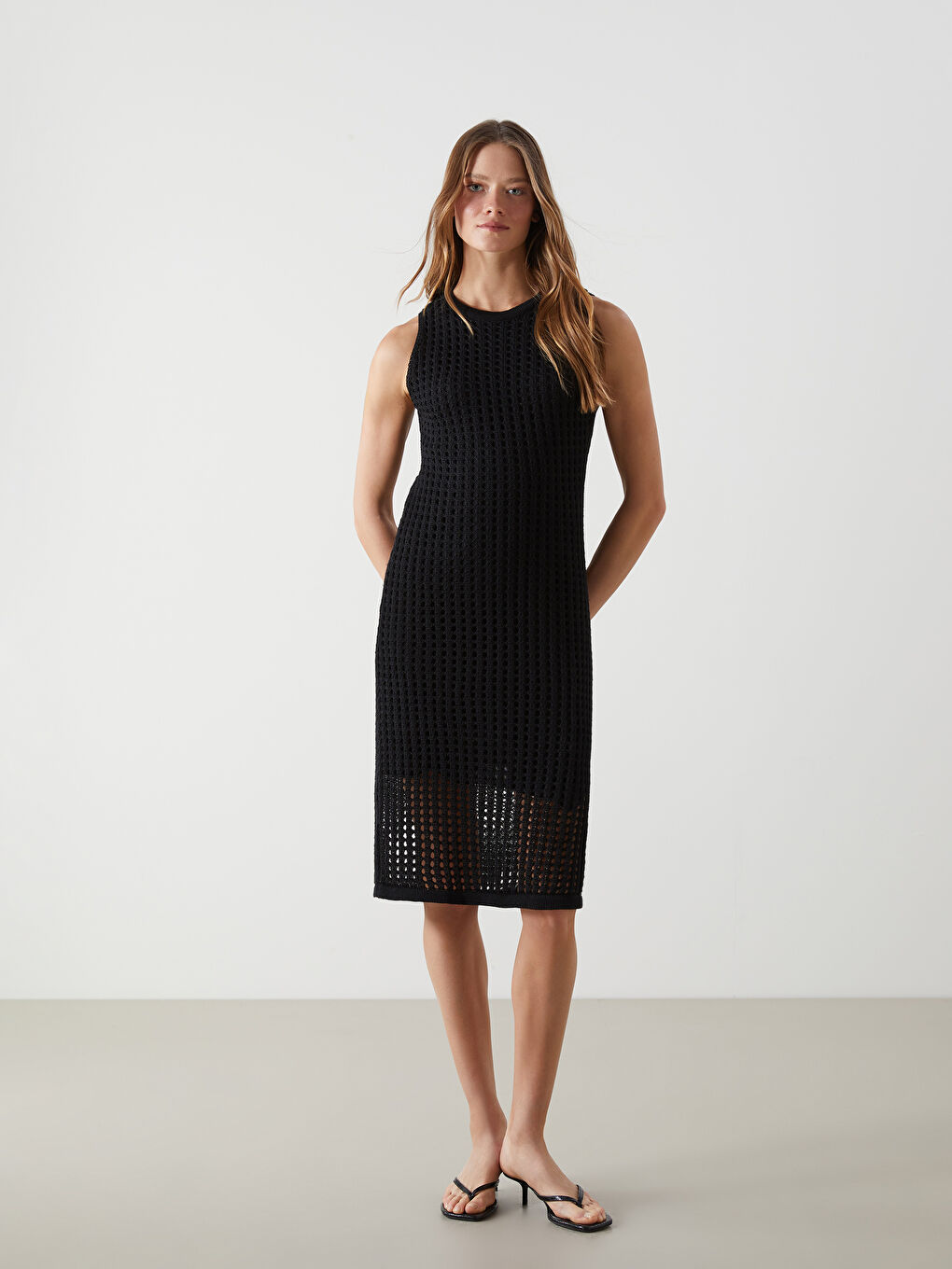 Crew Neck Hole-Knitted Knitwear Dress -S55832Z8-CVL