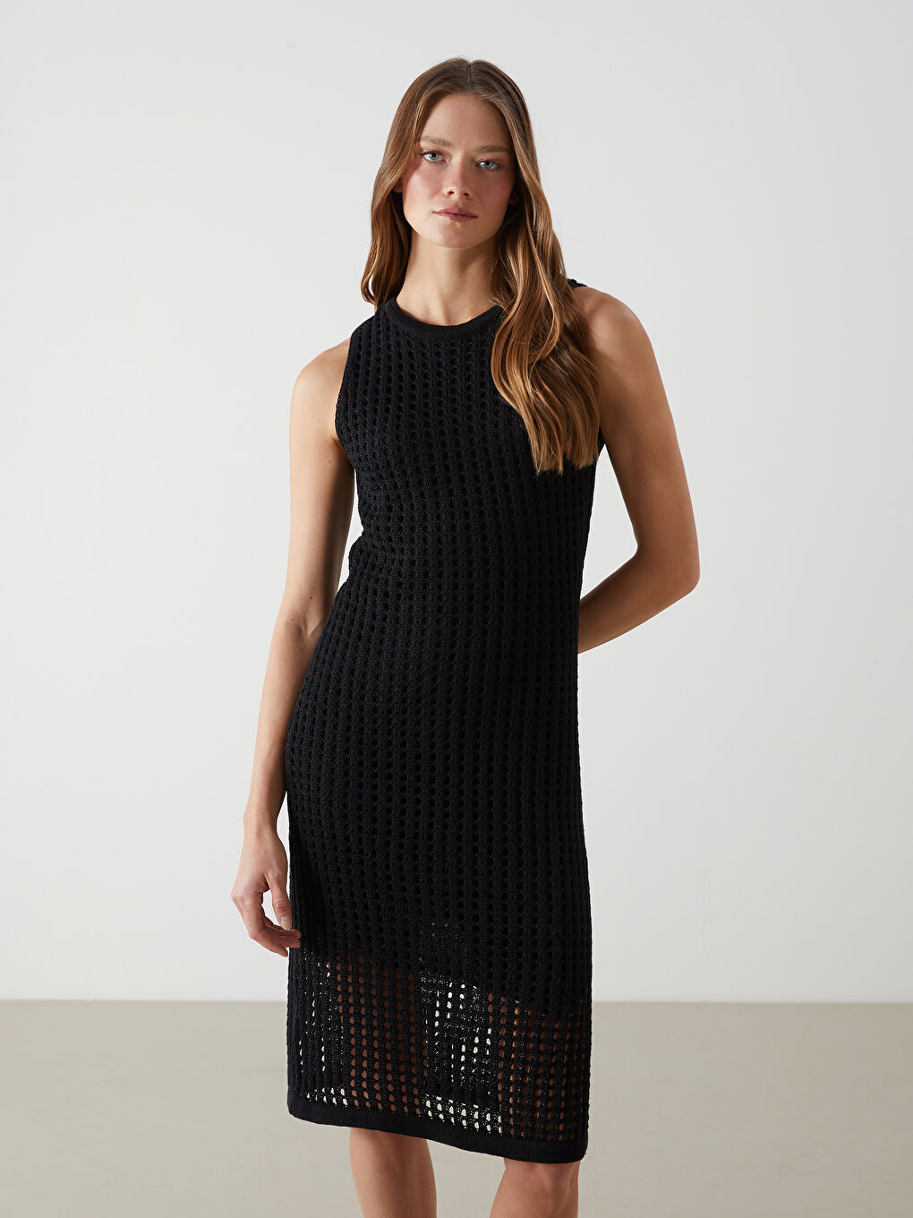 Crew Neck Hole-Knitted Knitwear Dress -S55832Z8-CVL