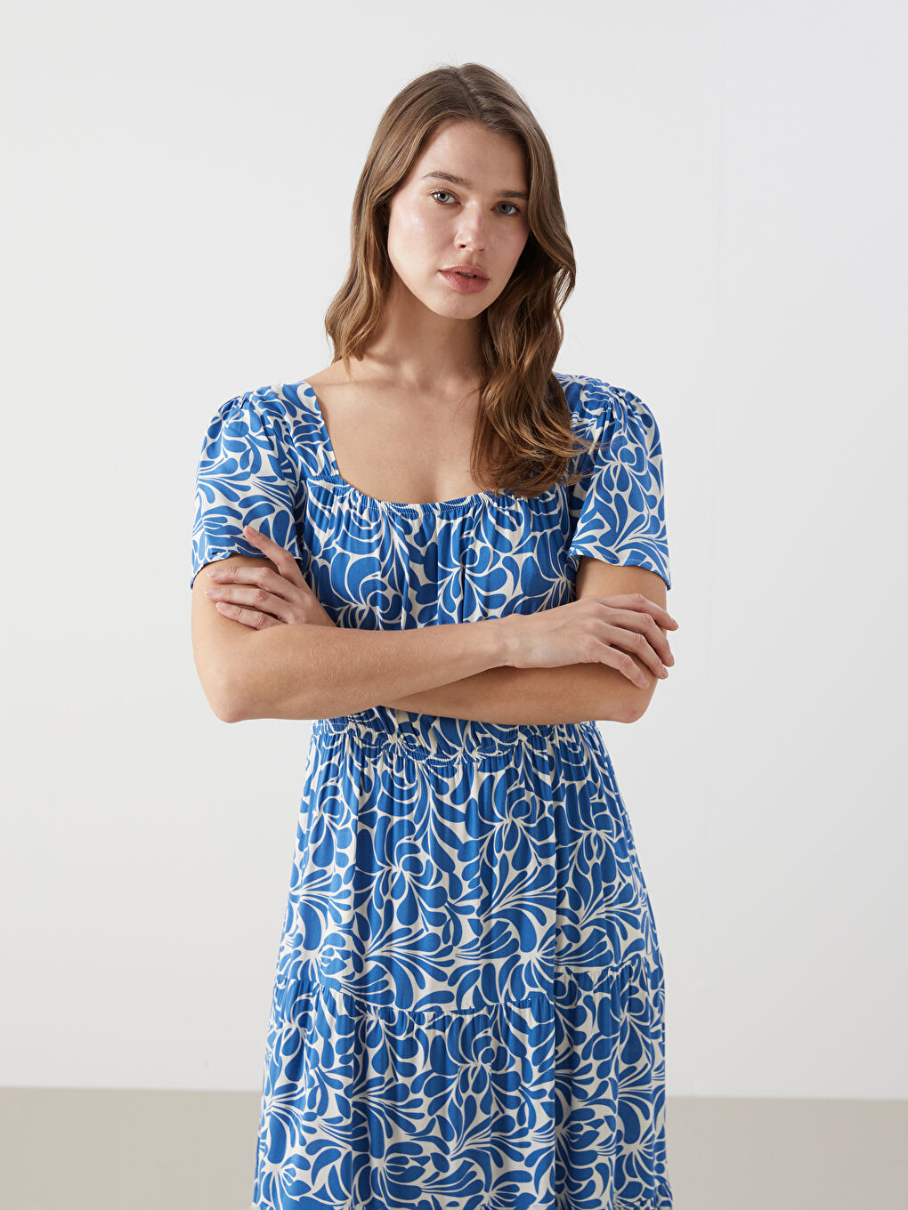 Square Collar Patterned Women's Dress -S55834Z8-LQQ