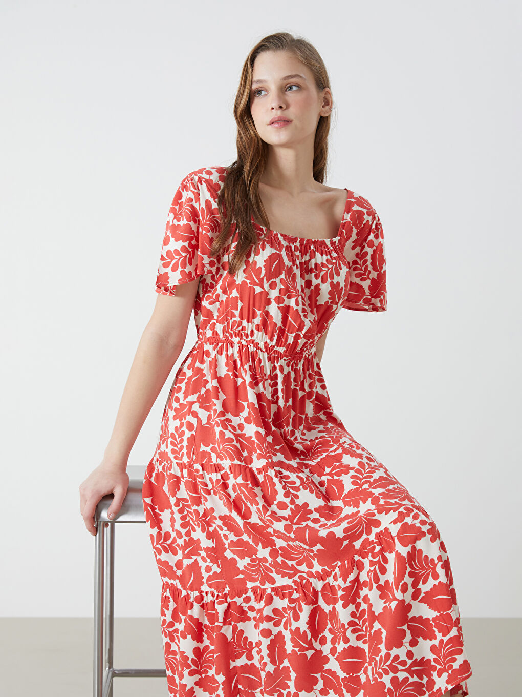 Square Collar Patterned Women's Dress -S55834Z8-LTQ
