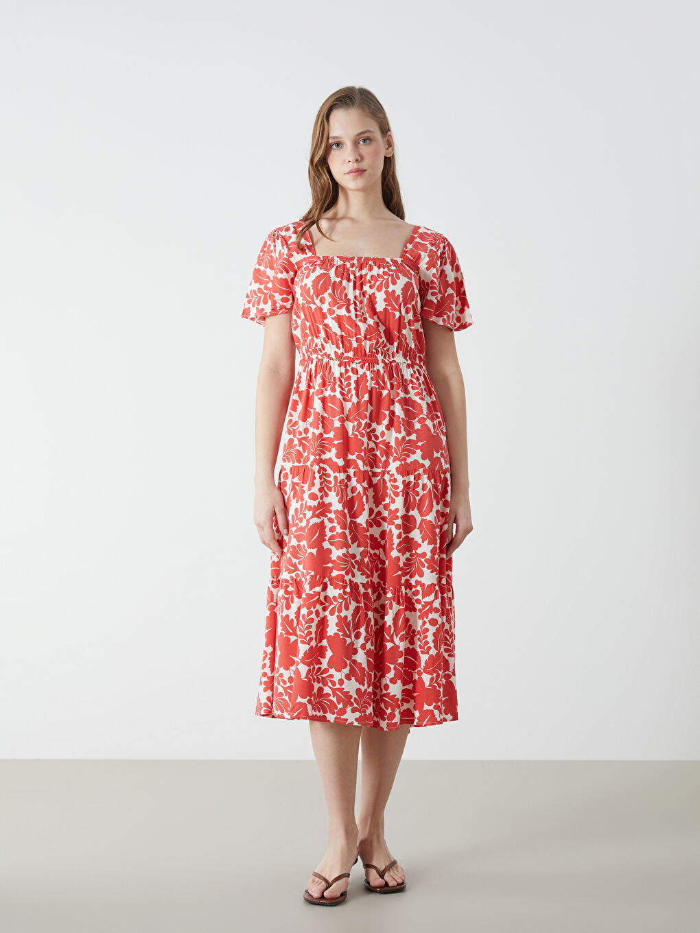 Square Collar Patterned Women's Dress -S55834Z8-LTQ