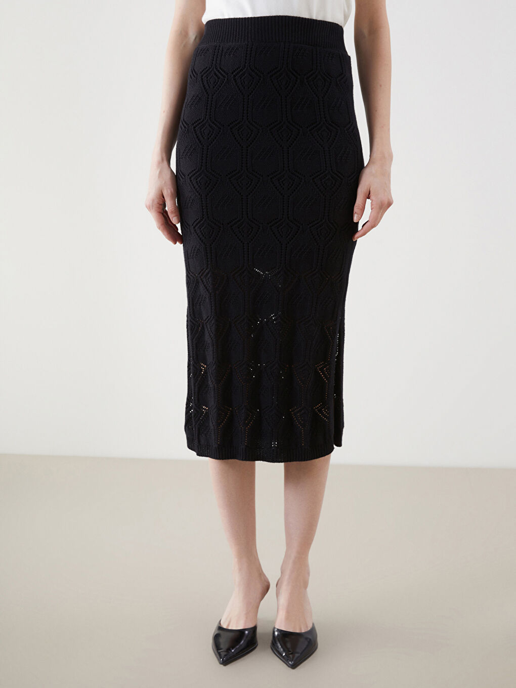 Elastic Waist Hole-Knitted Tricot Skirt -S55846Z8-CVL