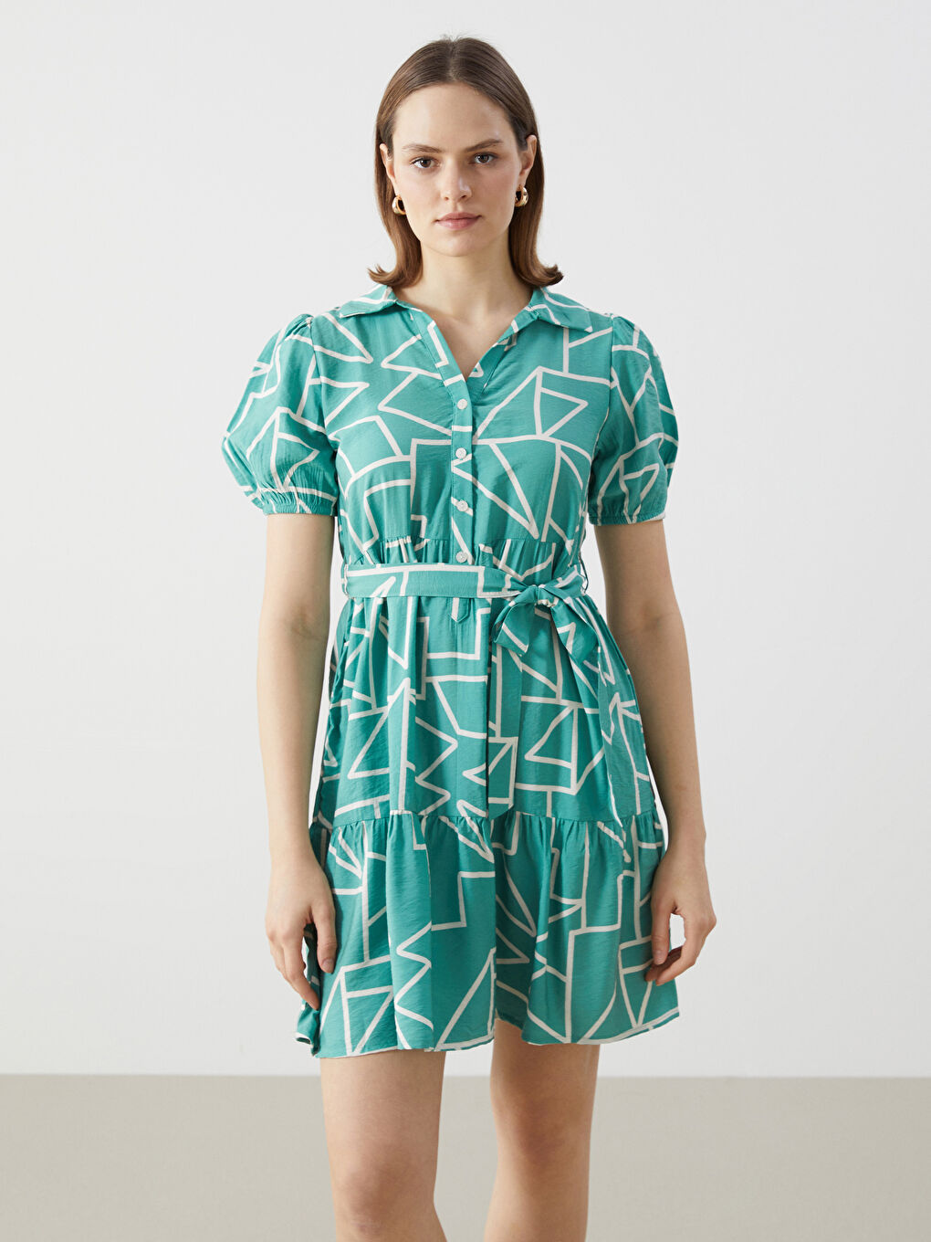 Collared Neck Patterned Women's Dress -S55853Z8-LRR