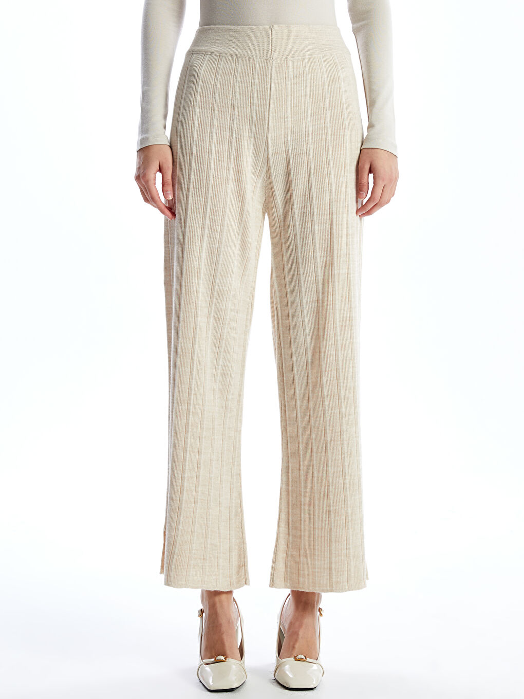 Elasticated Waist Textured Women's Knitwear Trousers -S55854Z8-G6A