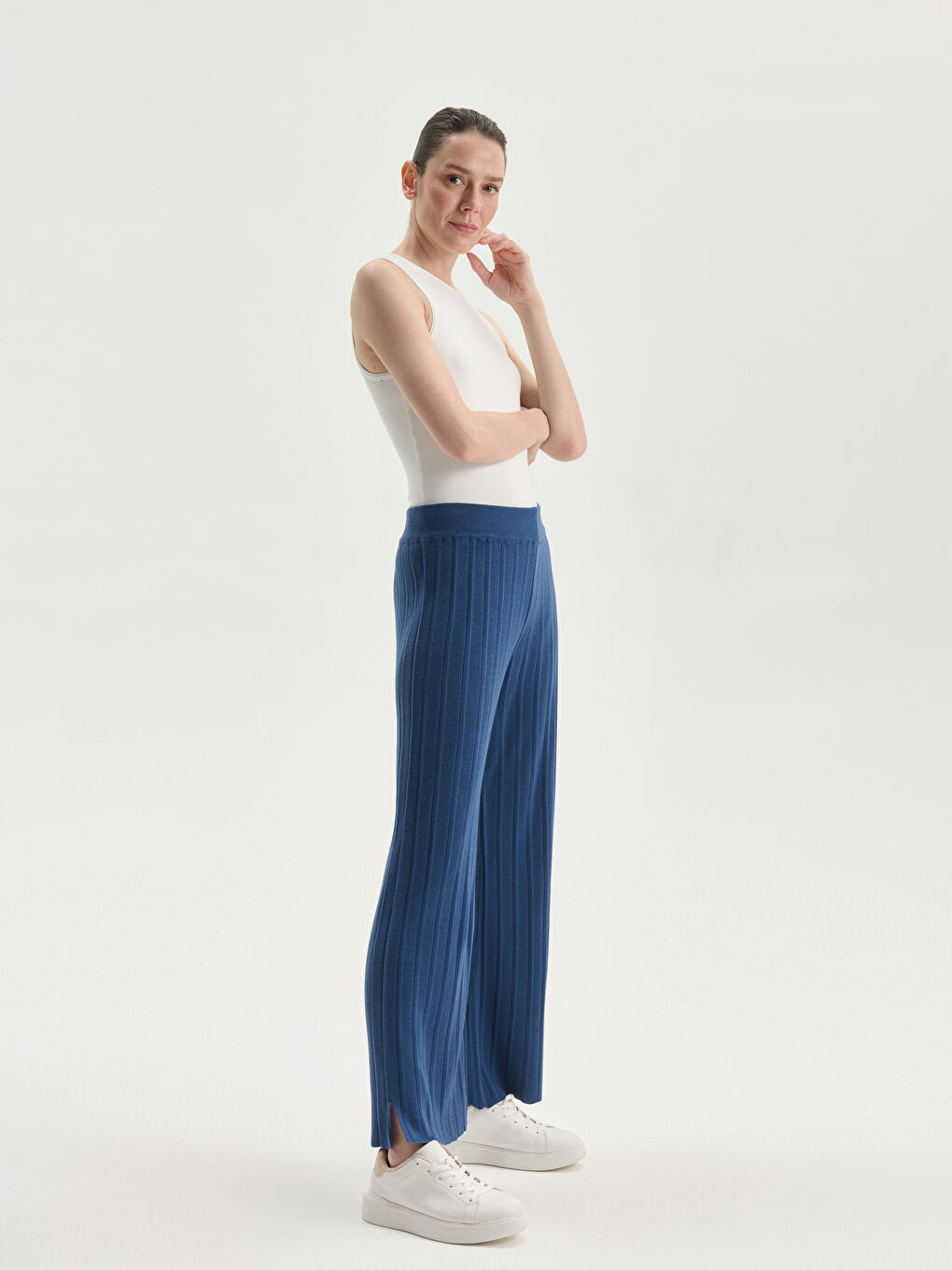 Elasticated Waist Textured Women's Knitwear Trousers -S55854Z8-HFS