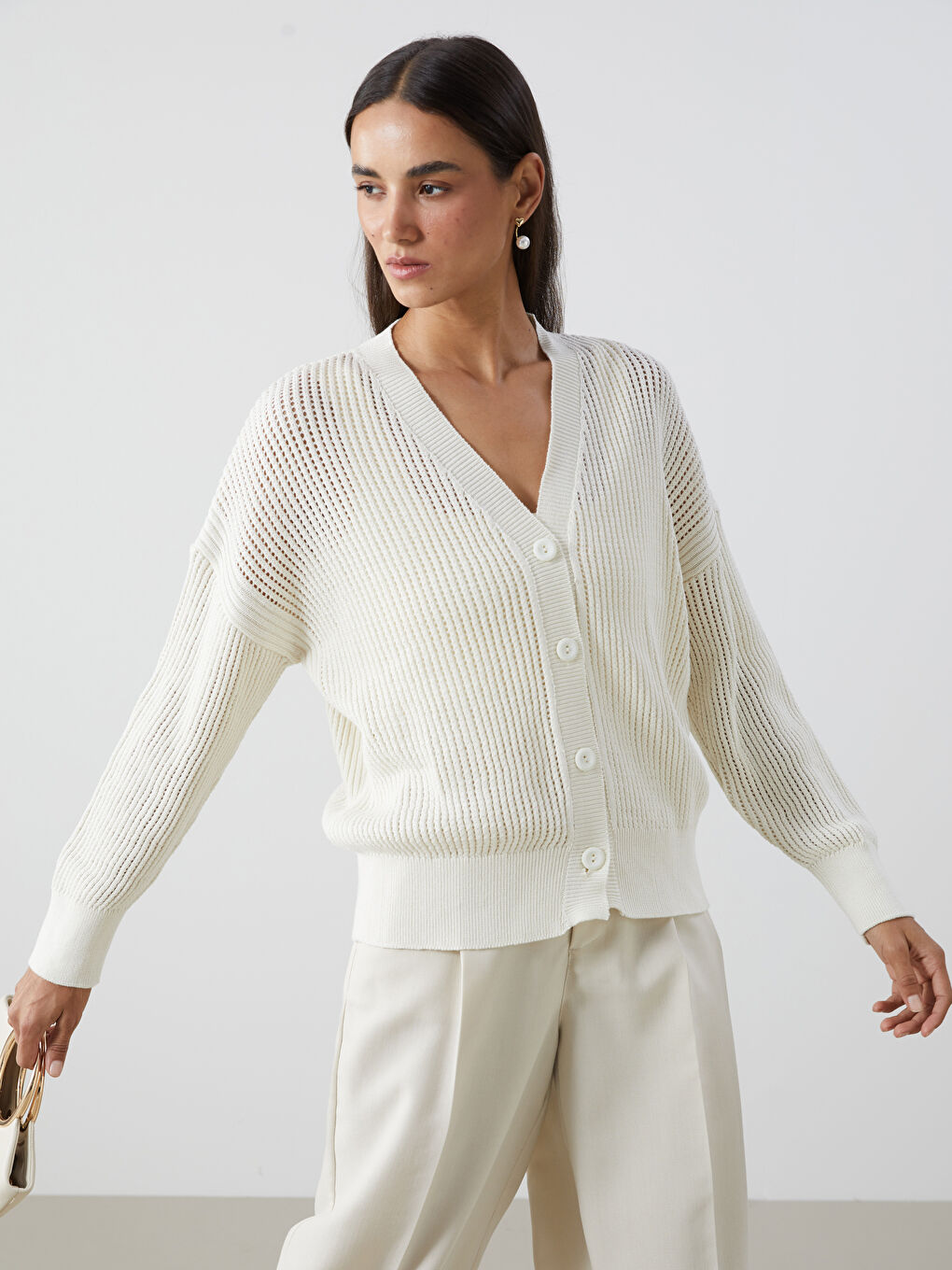 V Neck Women's Knitwear Cardigan -S55870Z8-FEW