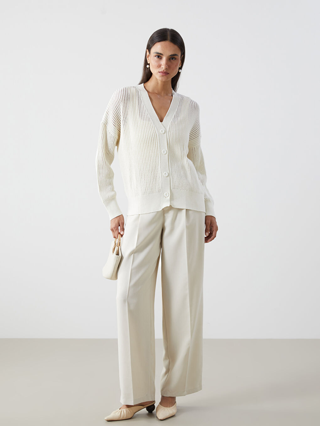 V Neck Women's Knitwear Cardigan -S55870Z8-FEW