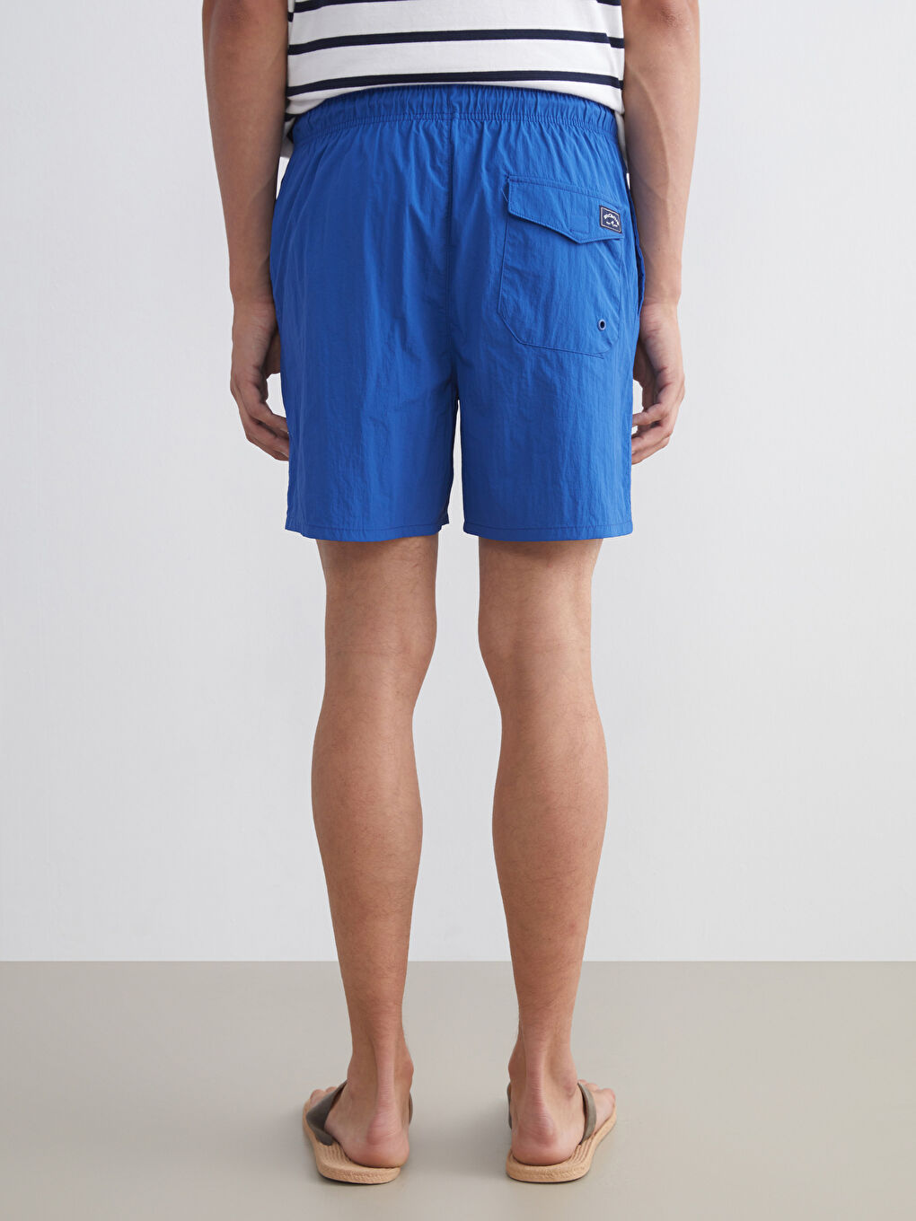 Mavi Kısa Boy Desenli Erkek Deniz Şortu-7