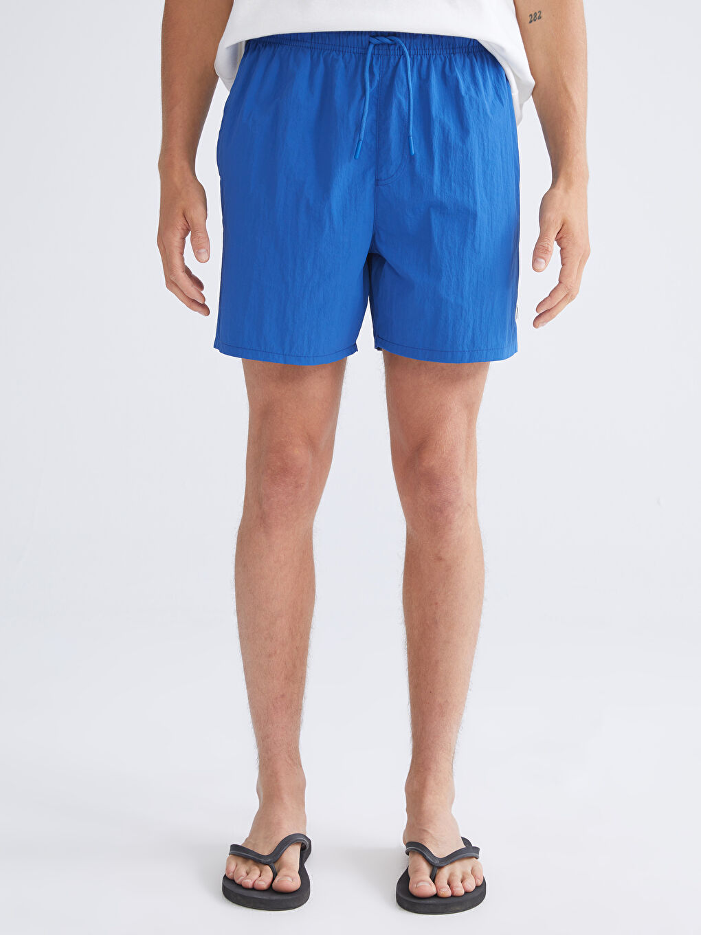 Mavi Kısa Boy Desenli Erkek Deniz Şortu-2