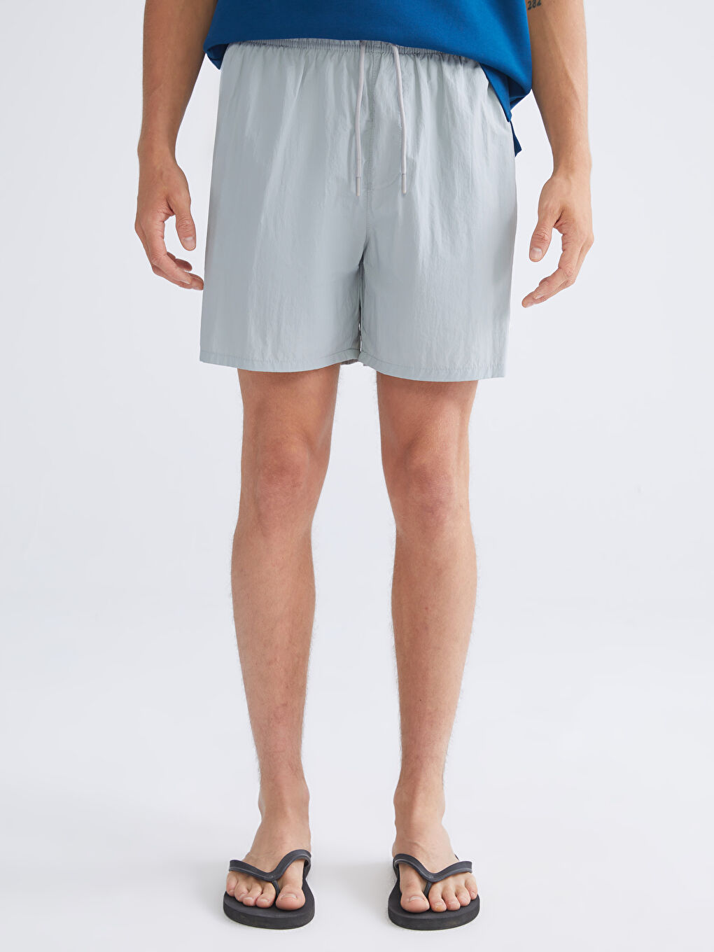 Gri Kısa Boy Desenli Erkek Deniz Şortu-2