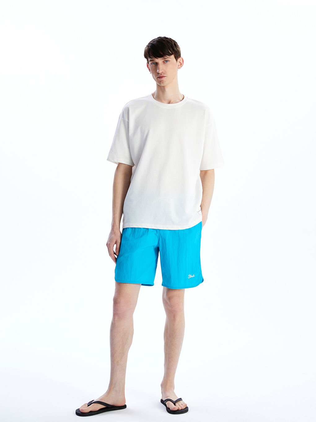 Turkuaz Diz Hizası Boy Baskılı Erkek Deniz Şortu