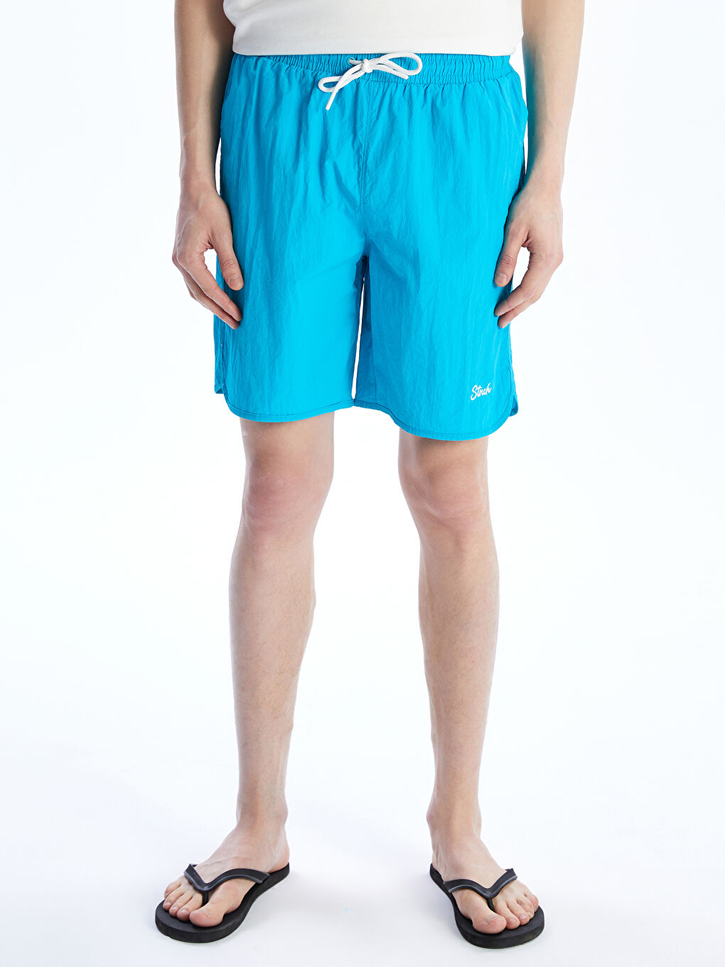 Turkuaz Diz Hizası Boy Baskılı Erkek Deniz Şortu-1