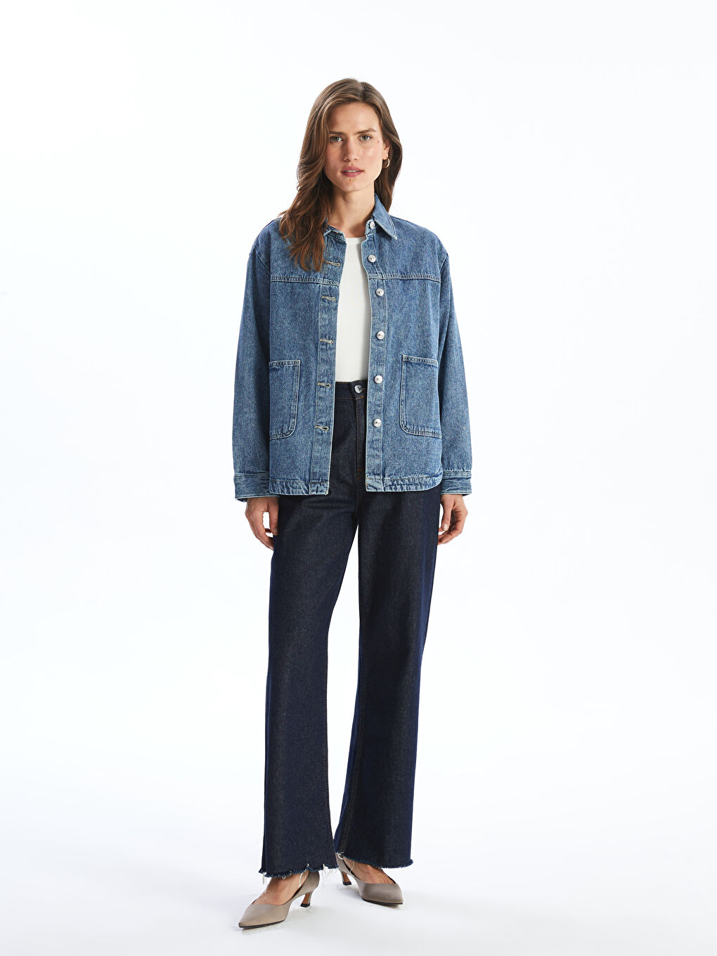 Collared Neck Pocketed Women's Denim Jacket -S55911Z8-H45