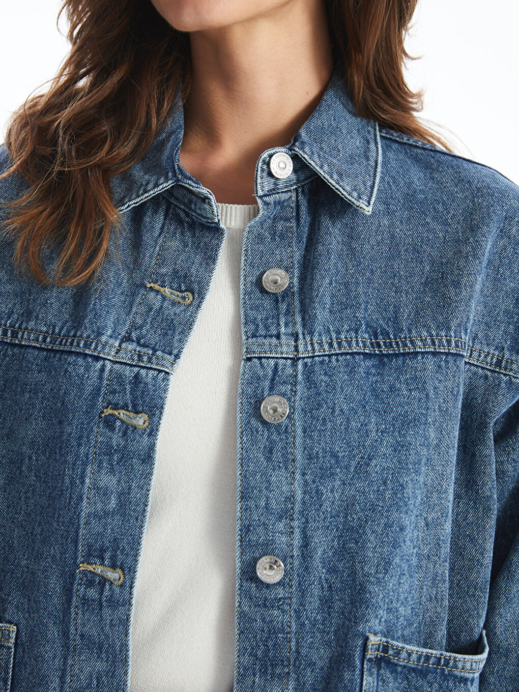 Collared Neck Pocketed Women's Denim Jacket -S55911Z8-H45