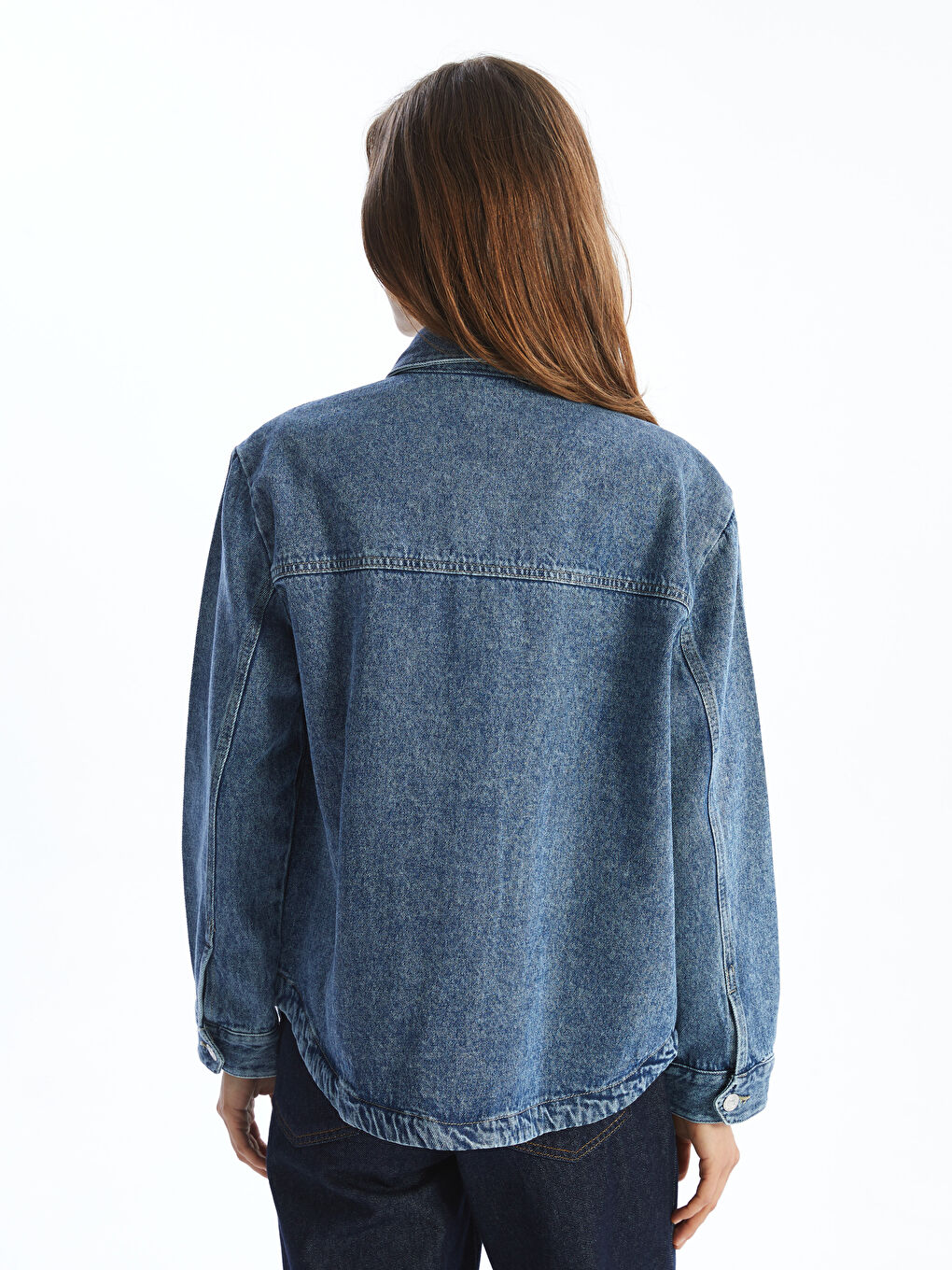 Collared Neck Pocketed Women's Denim Jacket -S55911Z8-H45