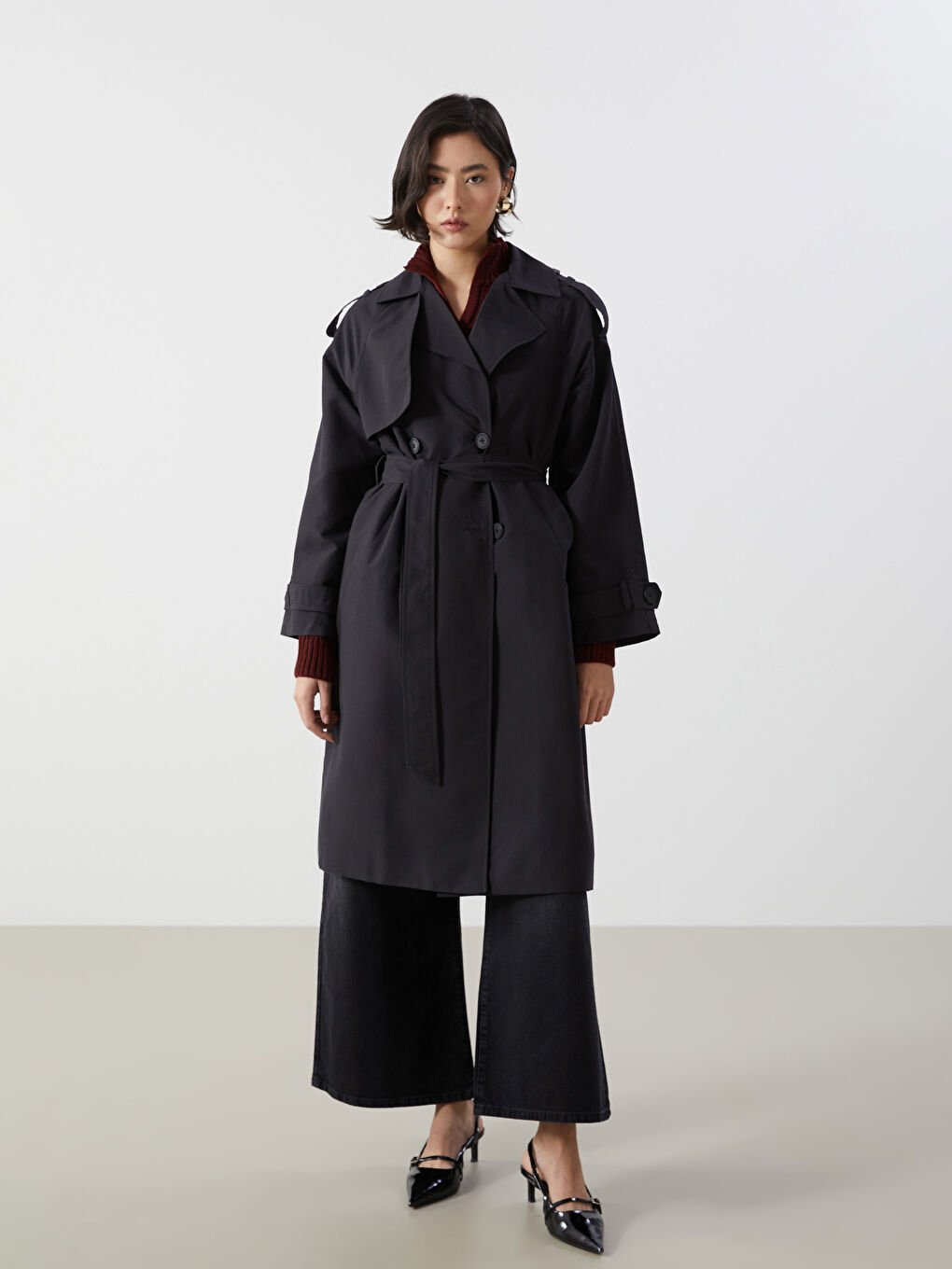 Women's Jacket Collar Plain Trench Coat -S55989Z8-CVL
