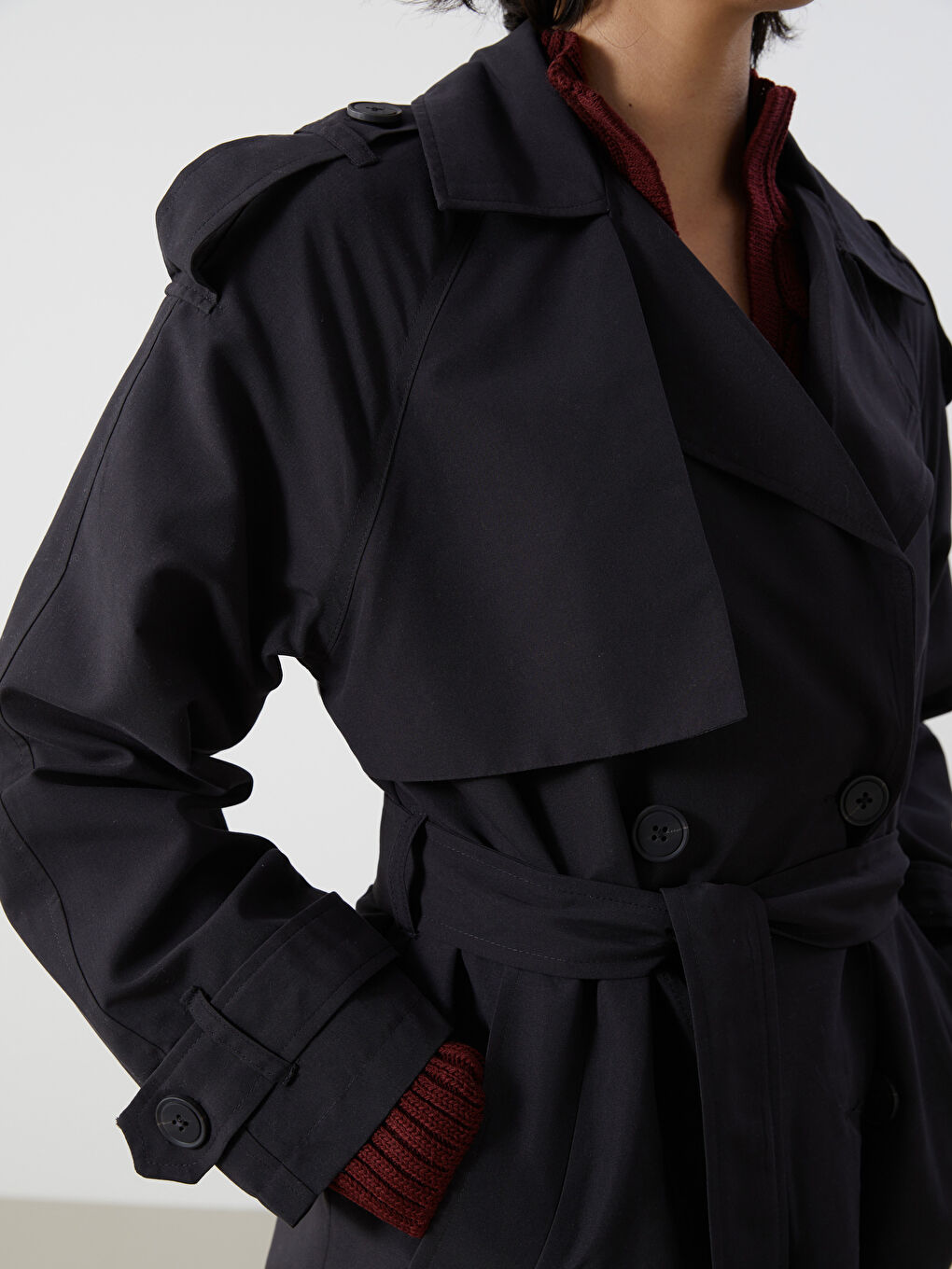 Women's Jacket Collar Plain Trench Coat -S55989Z8-CVL