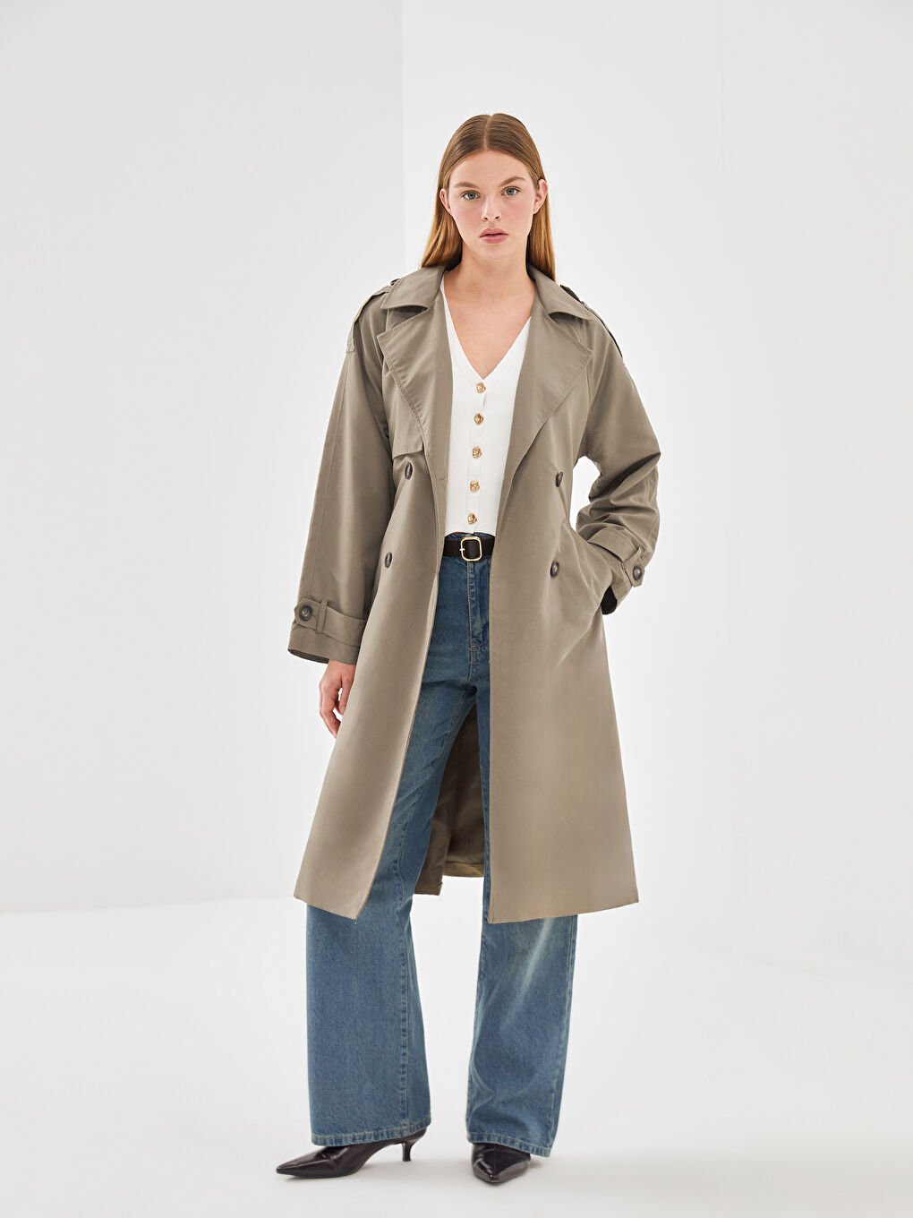 Women's Jacket Collar Plain Trench Coat -S55989Z8-SNQ