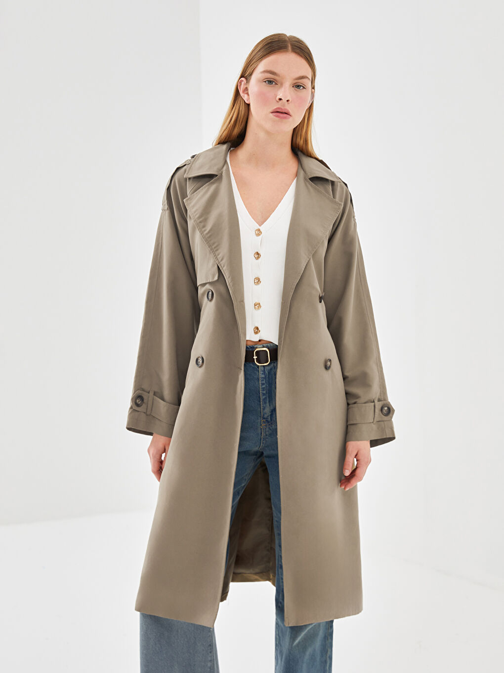Women's Jacket Collar Plain Trench Coat -S55989Z8-SNQ