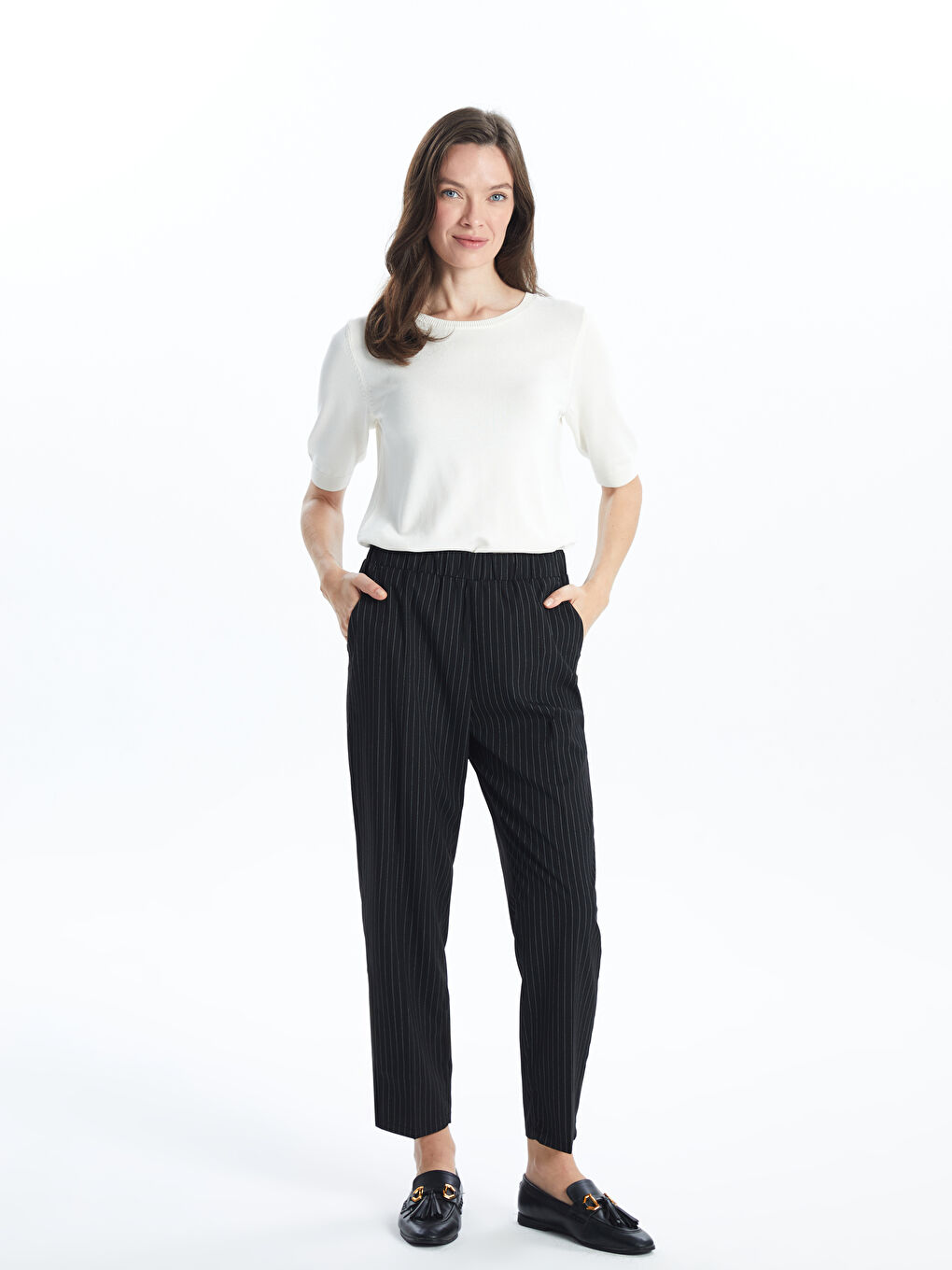 Elastic Waist Striped Women Trousers -S55997Z8-LEG