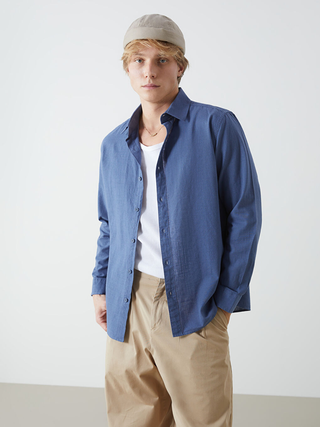 Regular Fit Long Sleeve Linen-Blend Men's Shirt -S56002Z8-K1Y