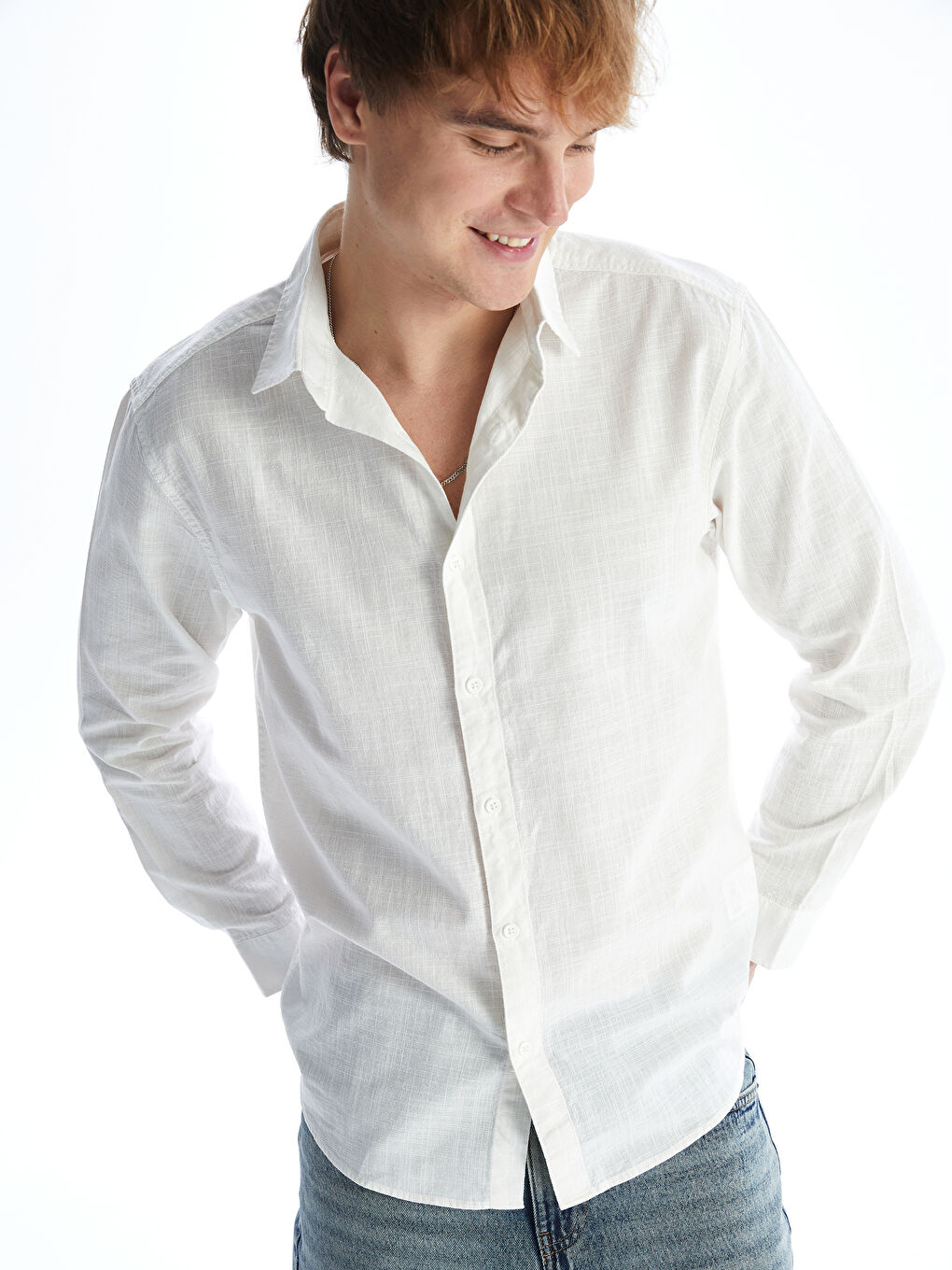 Regular Fit Long Sleeve Linen-Blend Men's Shirt -S56002Z8-R9J