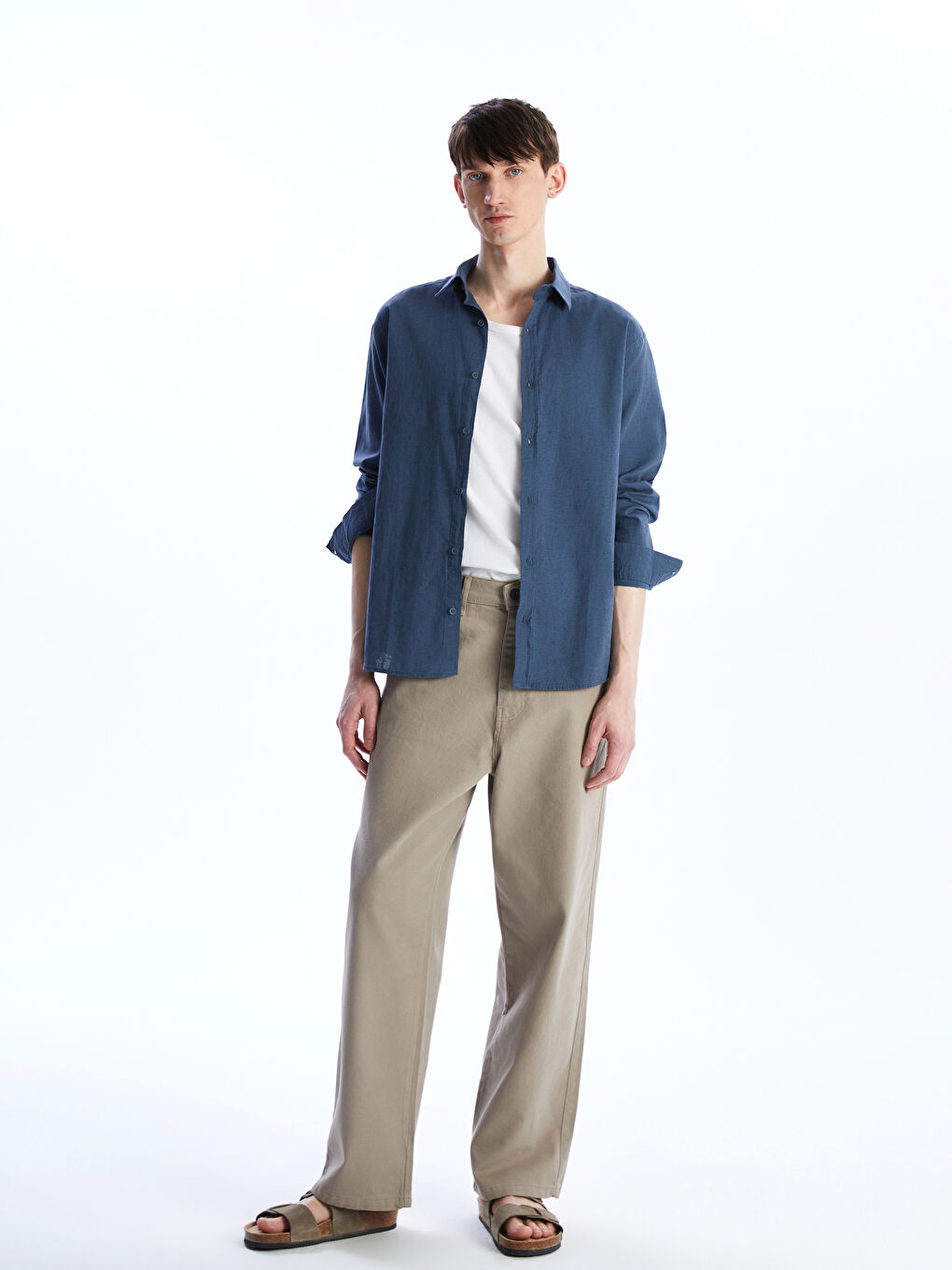 Regular Fit Long Sleeve Linen-Blend Men's Shirt -S56002Z8-K1Y
