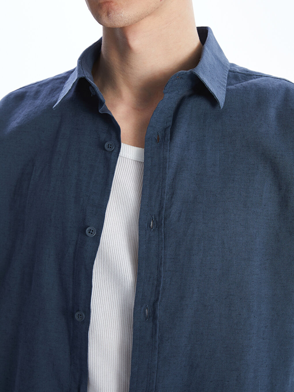 Regular Fit Long Sleeve Linen-Blend Men's Shirt -S56002Z8-K1Y