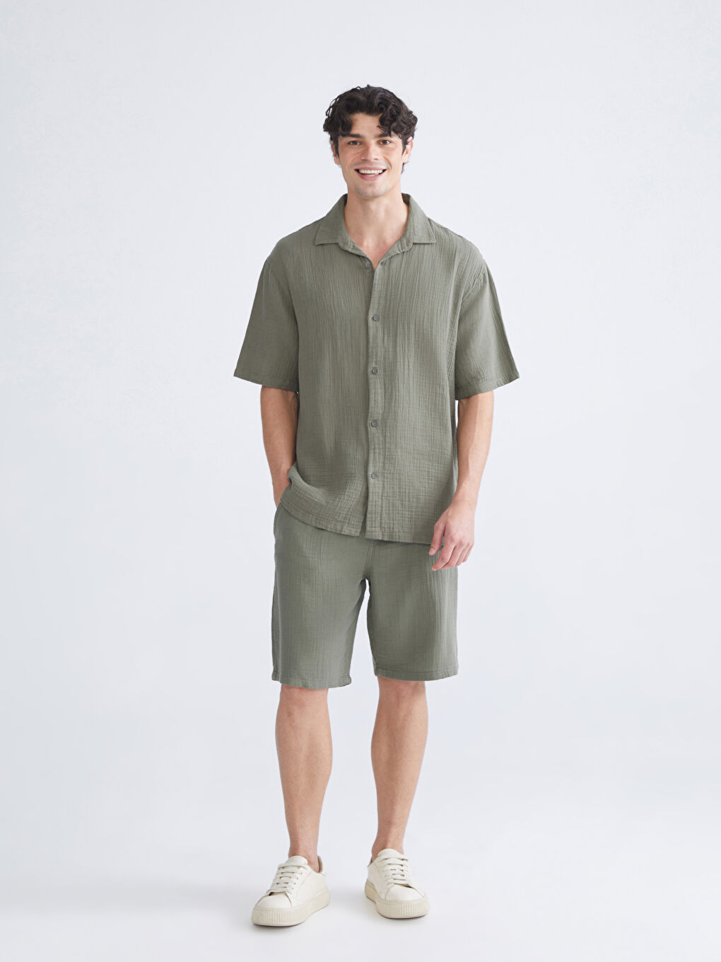 Ерлерге арналған стандартты пішім мақта қысқа жең жейде-1