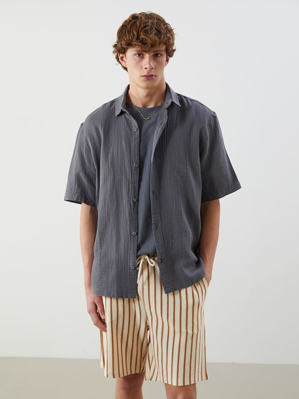 XSIDE Relaxed Fit Muslin Men's Shirt -S56005Z8-YRH